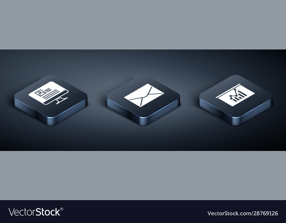 Set isometric computer monitor with resume board vector image Set isometric computer monitor with resume board