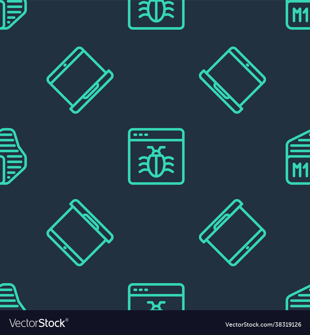 Set line system bug laptop and processor vector image Set line system bug laptop and processor