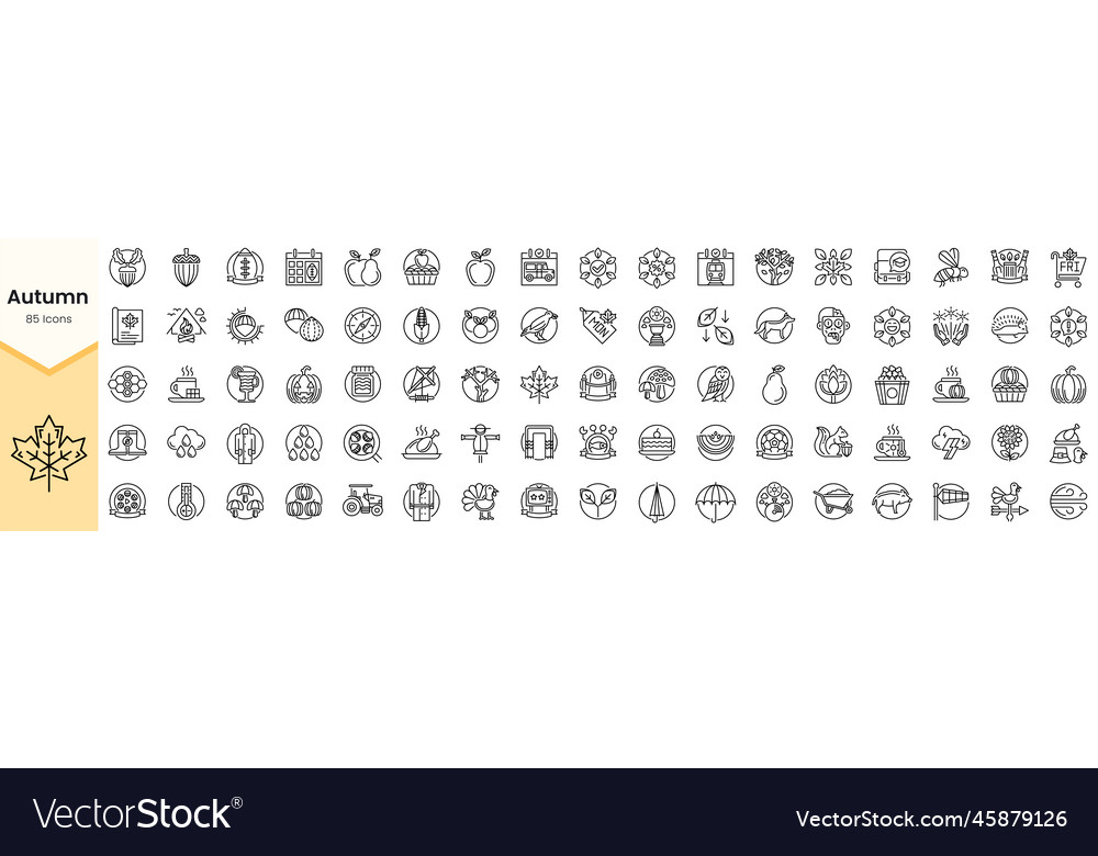 Set of autumn icons simple line art style Vector Image Set of autumn icons simple line art style