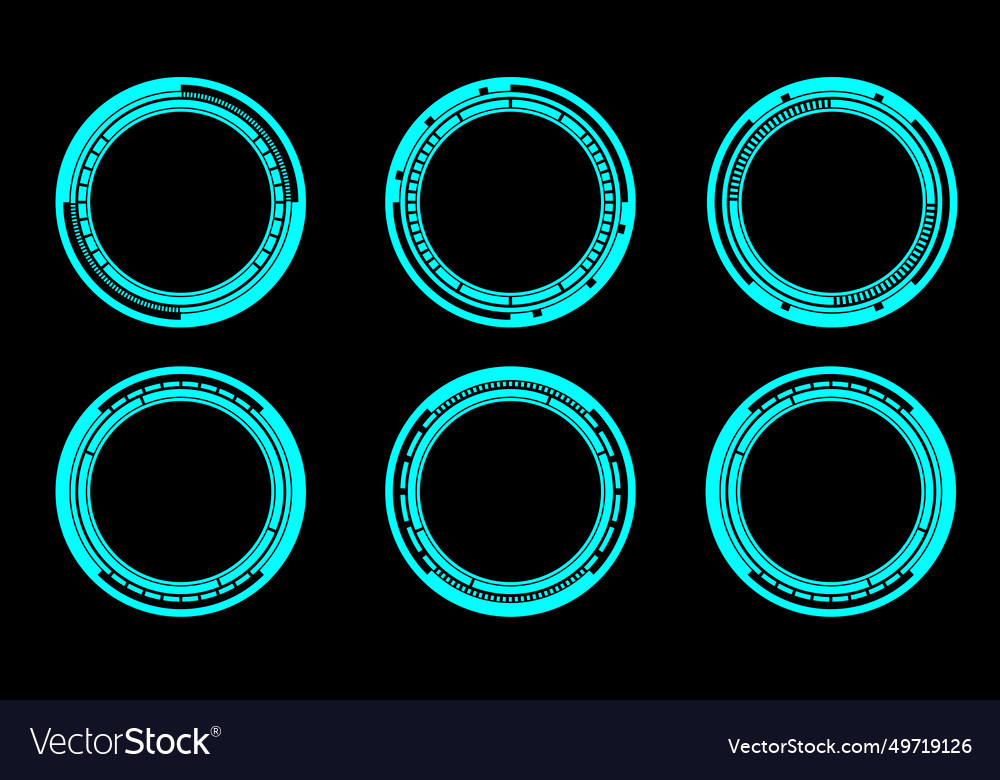 Set of sci fi blue circle user interface elements vector image Set of sci fi blue circle user interface elements
