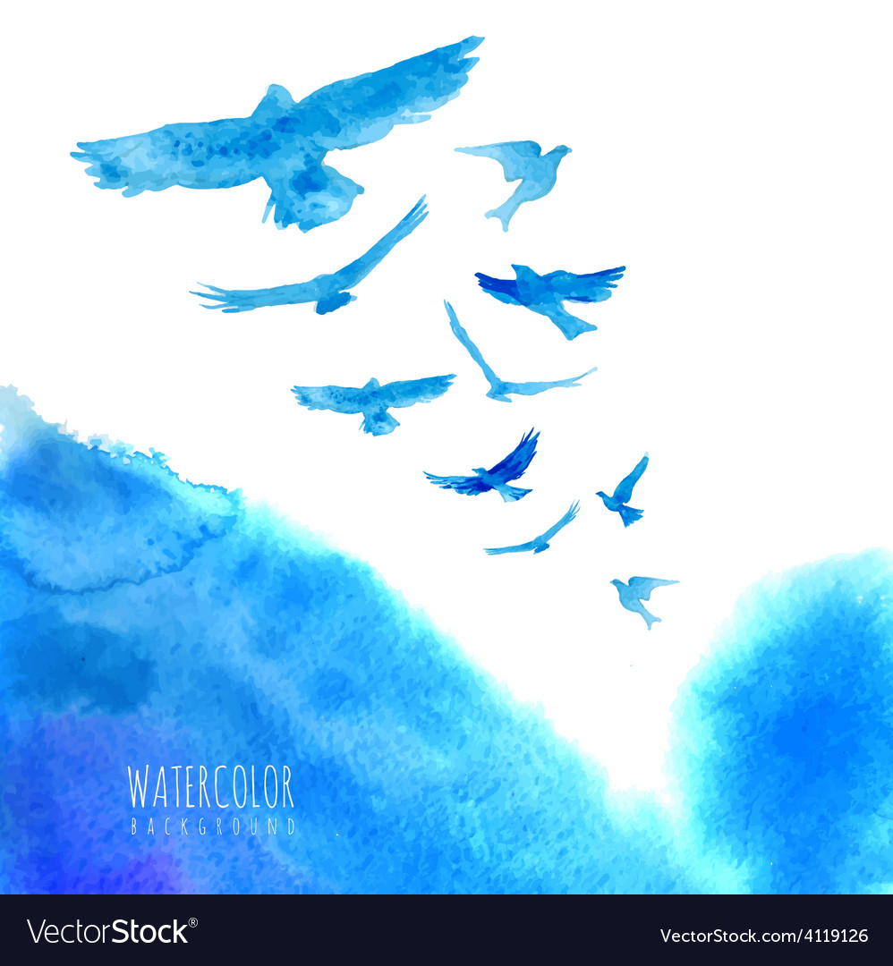 Watercolor sky background with birds Royalty Free Vector