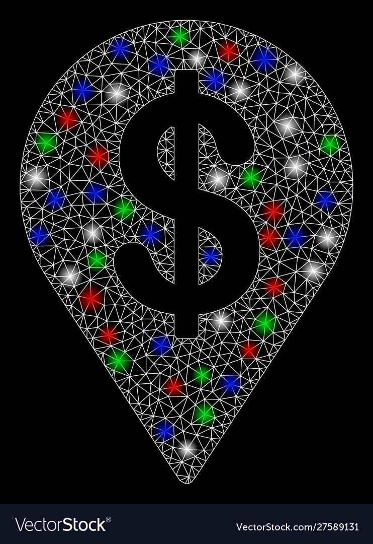 Bright mesh network dollar map pointer with light vector image Bright mesh network dollar map pointer with light