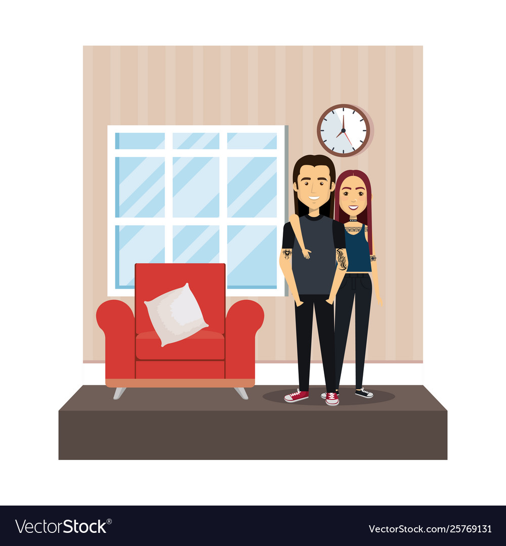 Paar im Wohnzimmer Zeichen vector image Paar im Wohnzimmer Zeichen