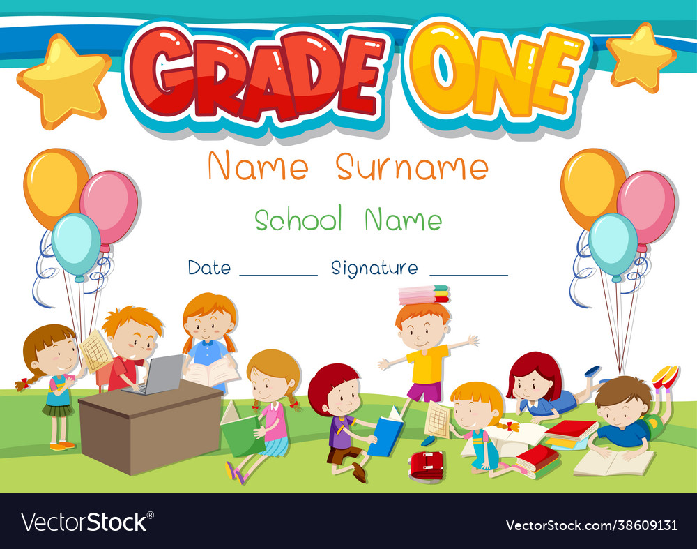 Grade one diploma or certificate template Vector Image