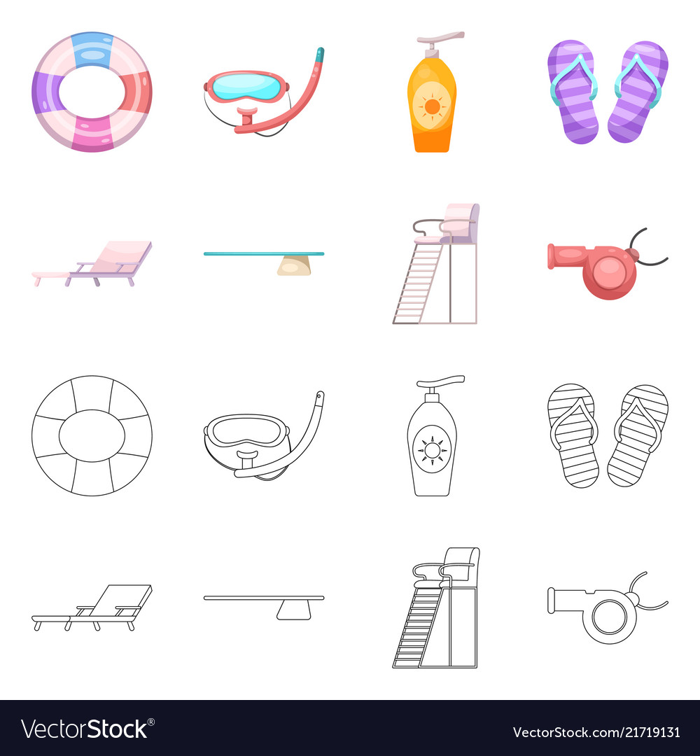 Isolated object of pool and swimming symbol set