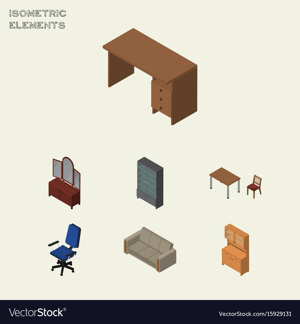 Isometric furnishing set of office couch chair