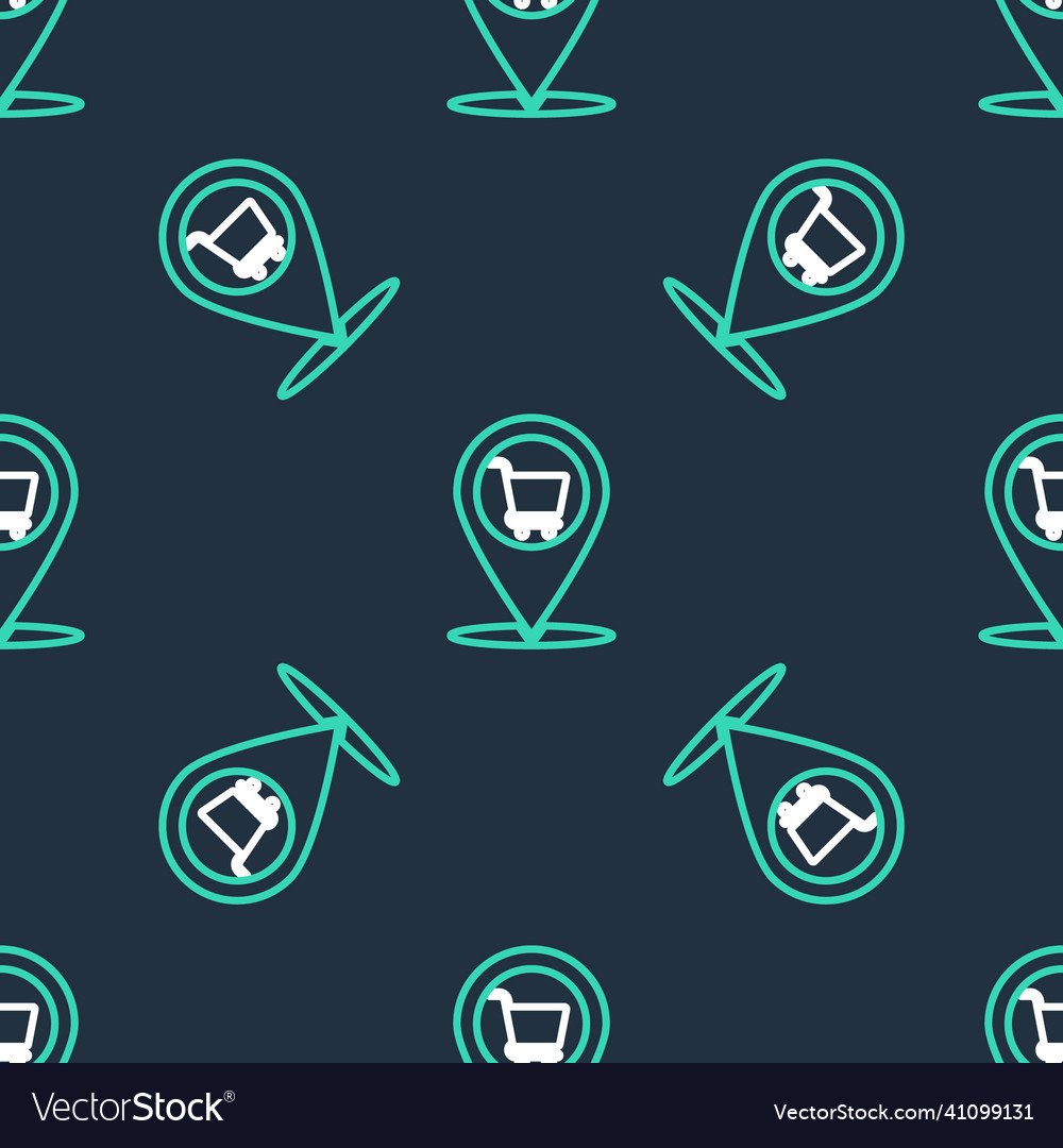Line map pointer with shopping cart icon isolated