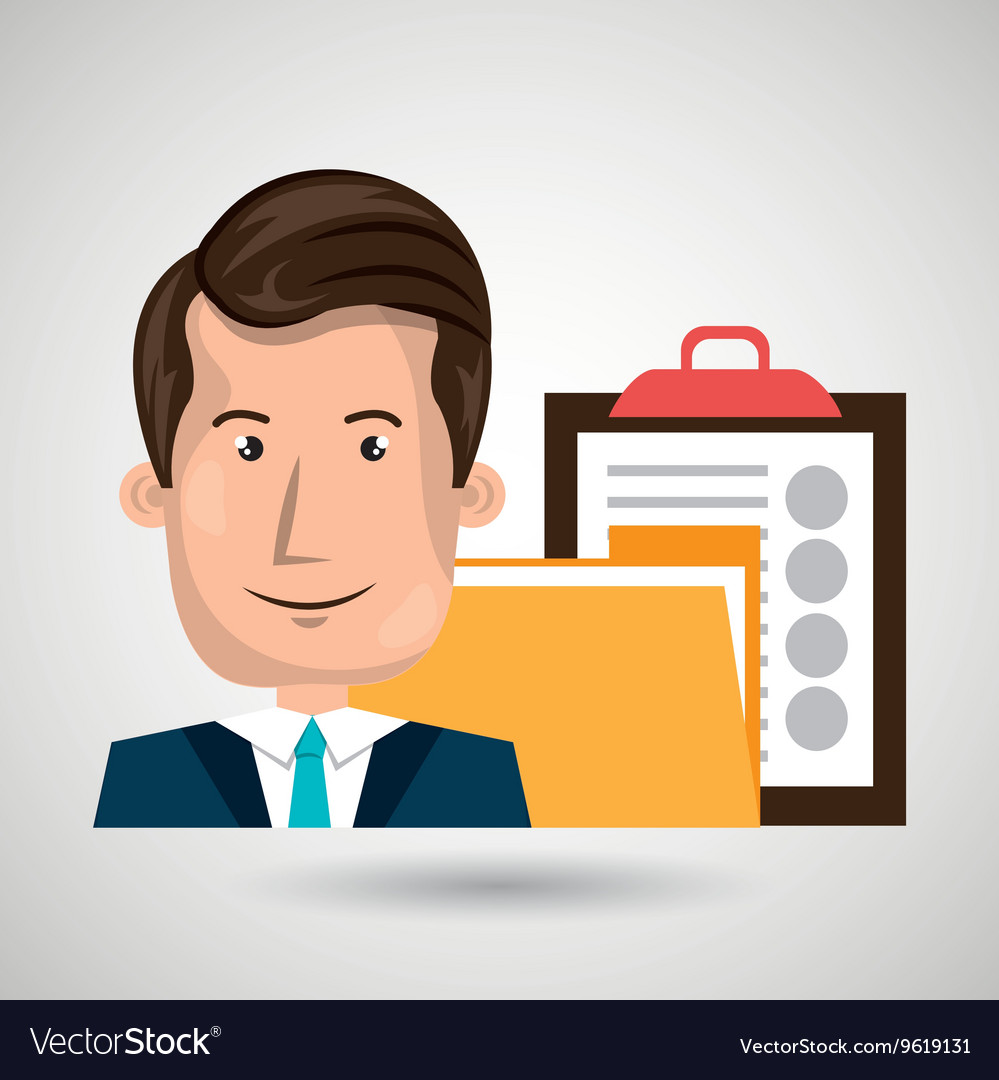 Man with folder and clipboard isolated icon design