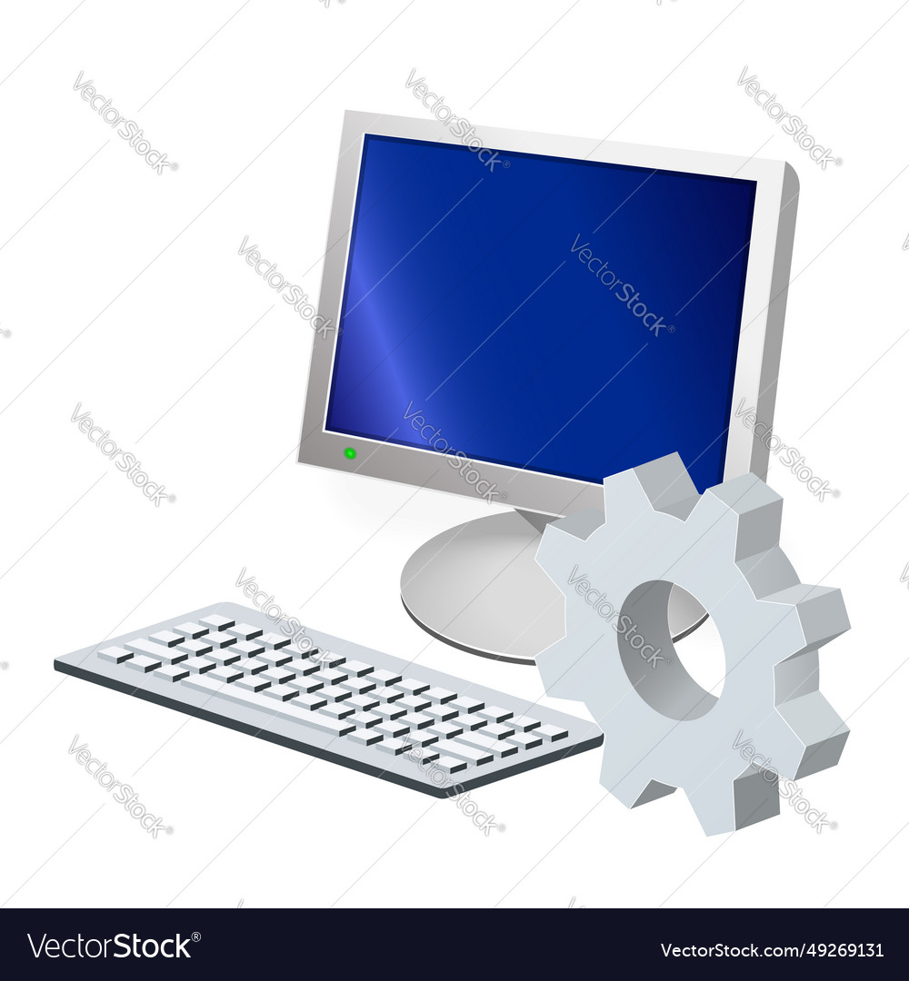 Personal computer or system unit with gear icon vector image Personal computer or system unit with gear icon