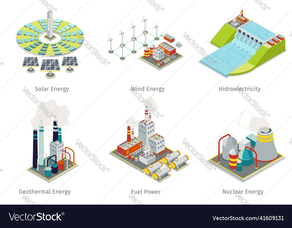 Power plant icons electricity generation plants Vector Image