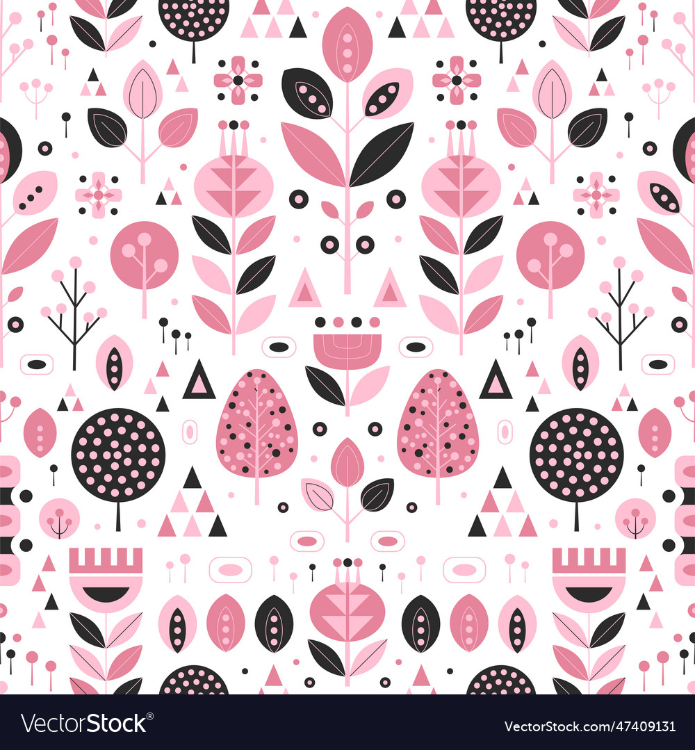 Retro scandinavian folk abstract botanical pattern Vector Image Retro scandinavian folk abstract botanical pattern
