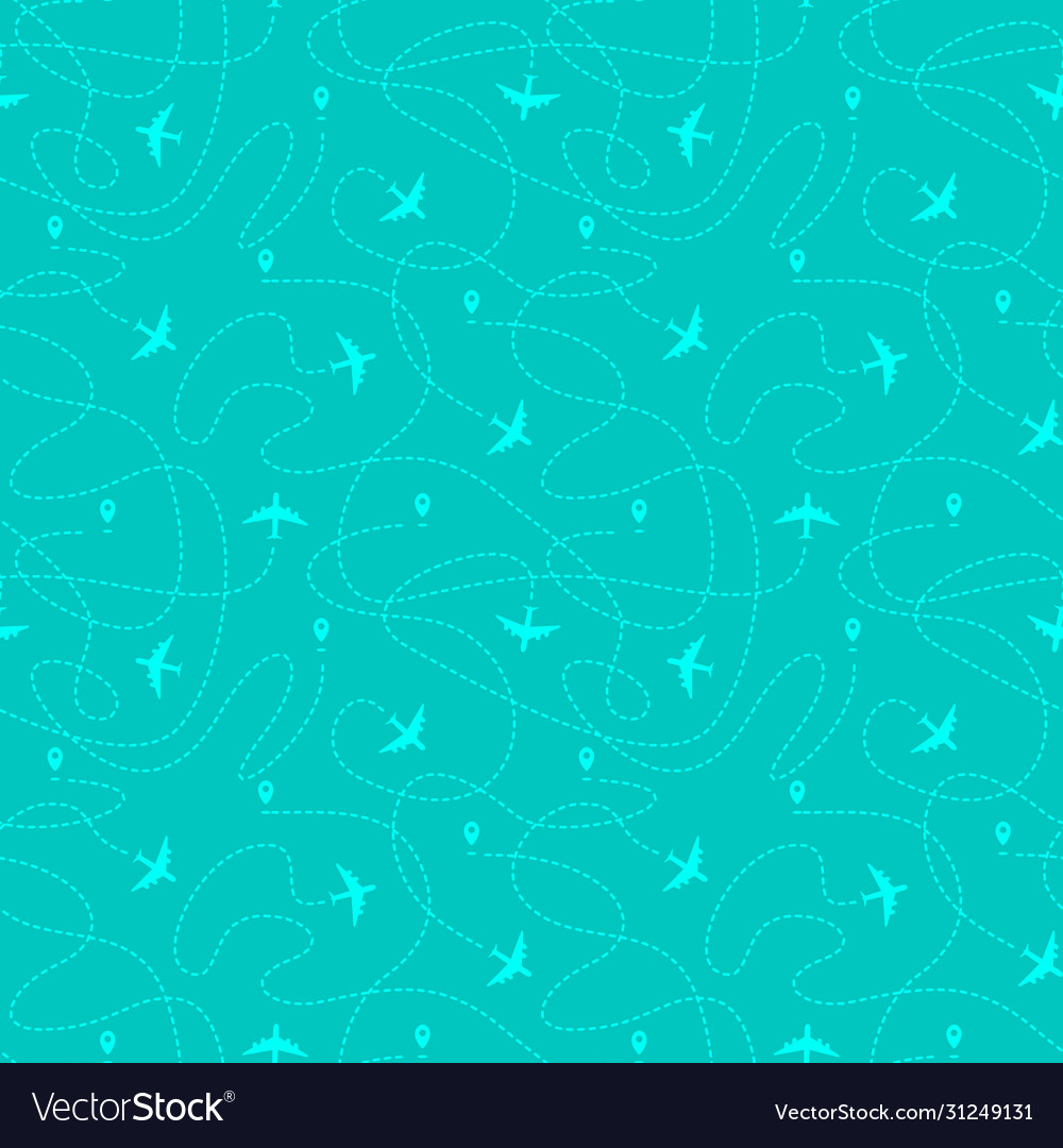 Seamless pattern with plane paths and geotags vector image Seamless pattern with plane paths and geotags