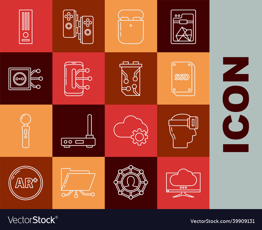 Set line computer monitor screen virtual reality vector image Set line computer monitor screen virtual reality
