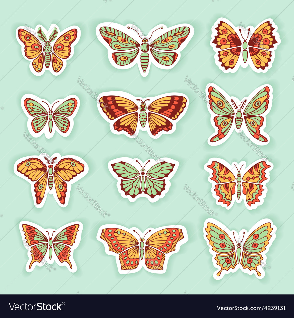 Set of butterflies decorative isolated silhouettes