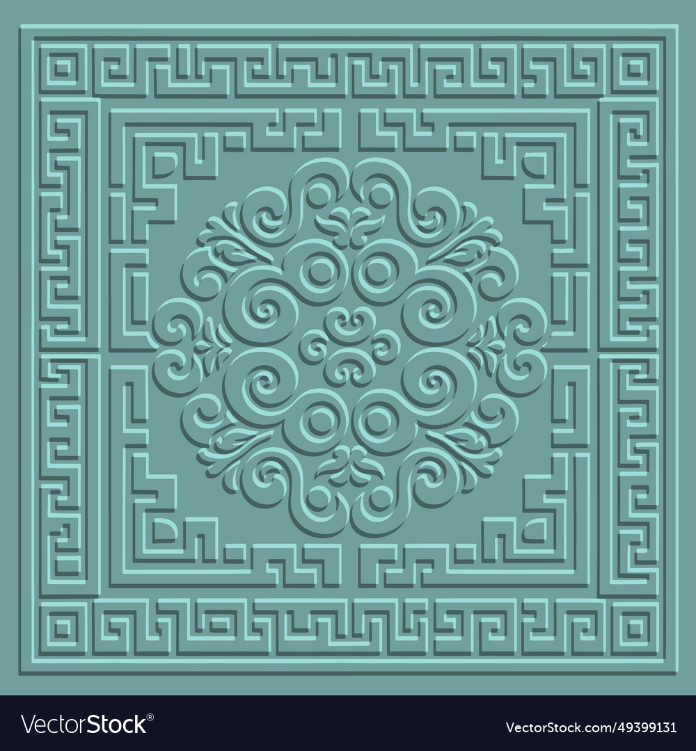 Textured emboss greek key meanders surface floral