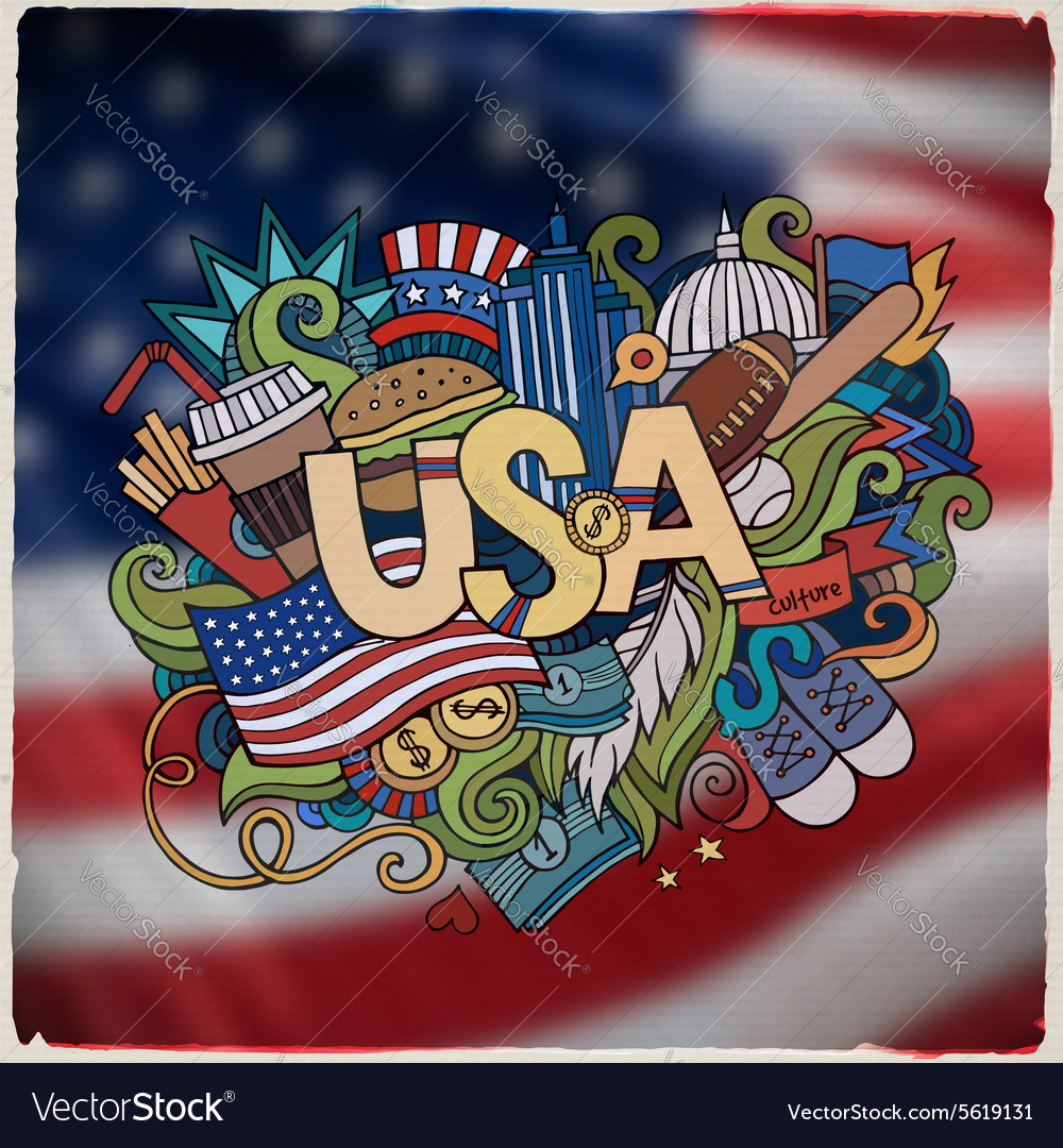 Usa hand lettering and doodles elements background