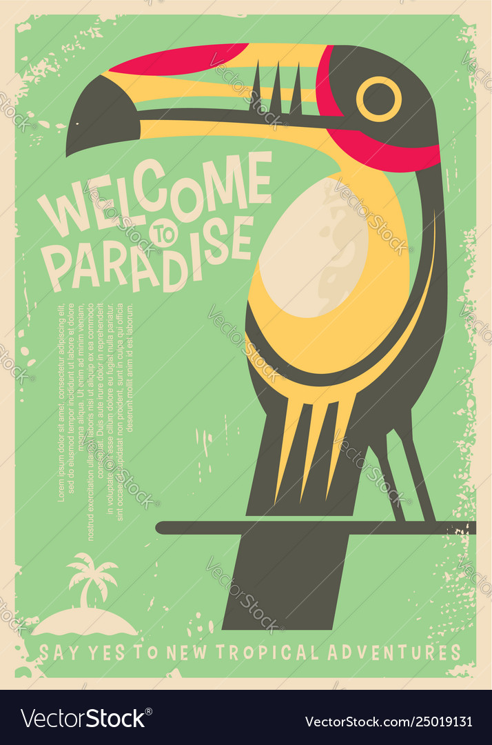 Welcome to paradise retro poster design vector image Welcome to paradise retro poster design