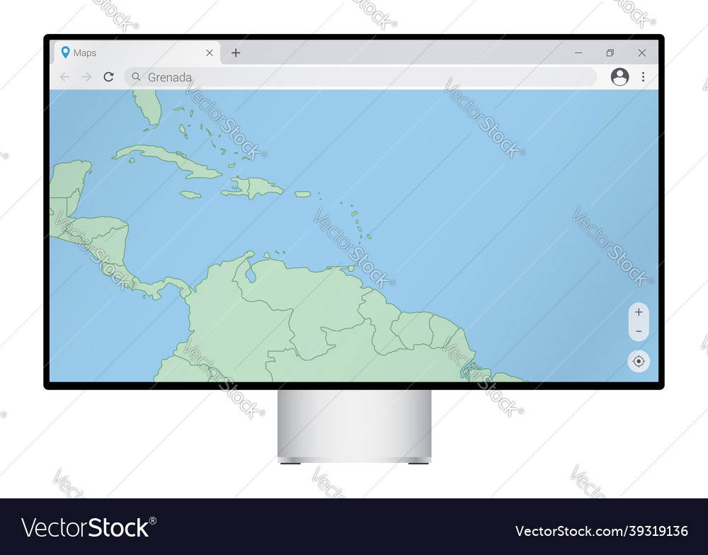 Computer monitor with map of grenada in browser