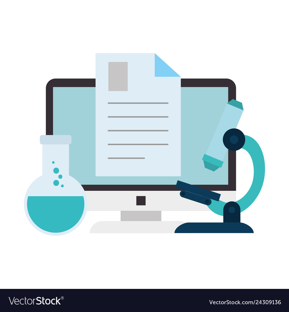 Document with computer and tube test vector image Document with computer and tube test