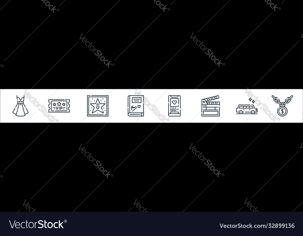 Fame line icons linear set quality vector image Fame line icons linear set quality