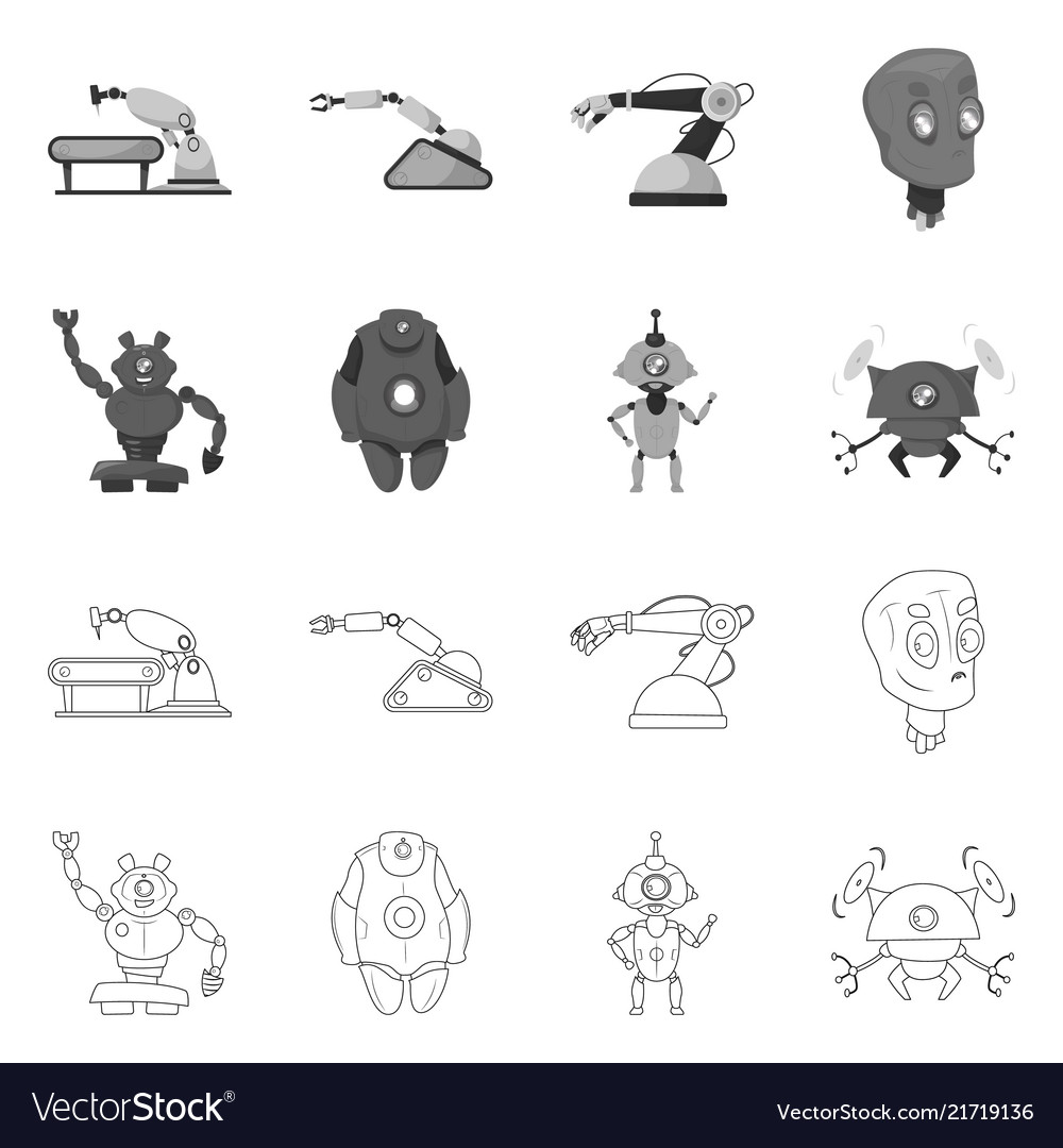 Isolated object of robot and factory logo set vector image Isolated object of robot and factory logo set