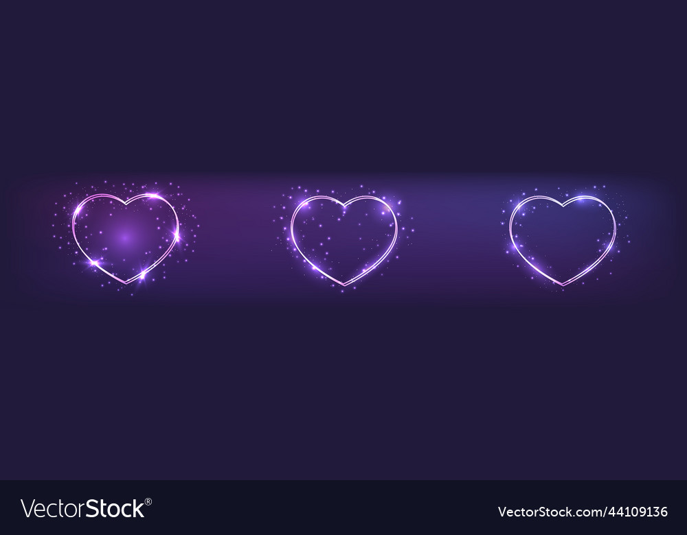 Neon double frame in heart form with shining Vector Image Neon double frame in heart form with shining