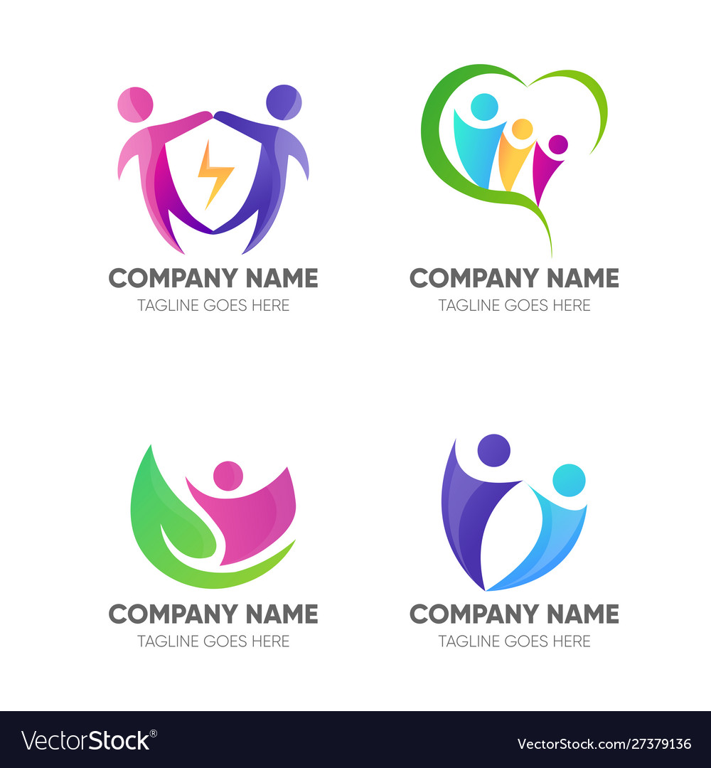 Set abstract people community care logo vector image Set abstract people community care logo