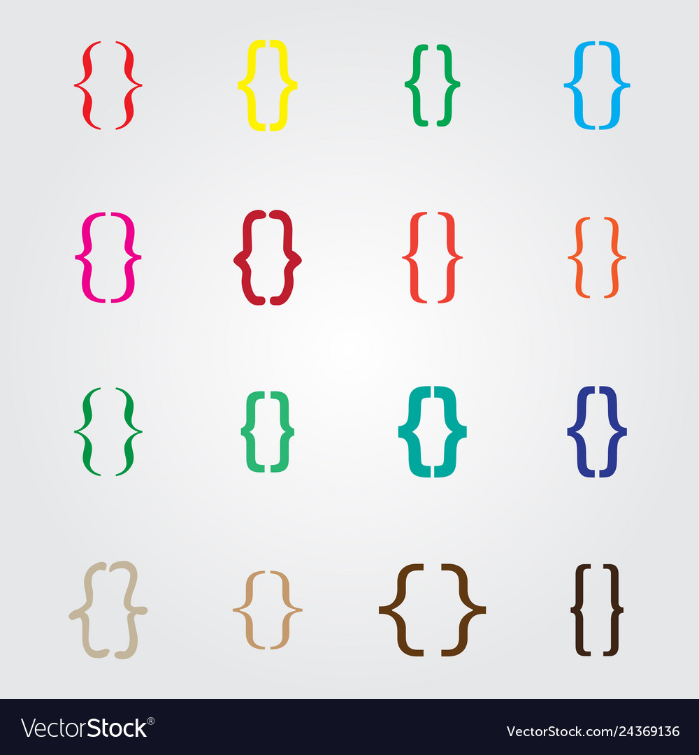 Set of curly colored different bracket icons