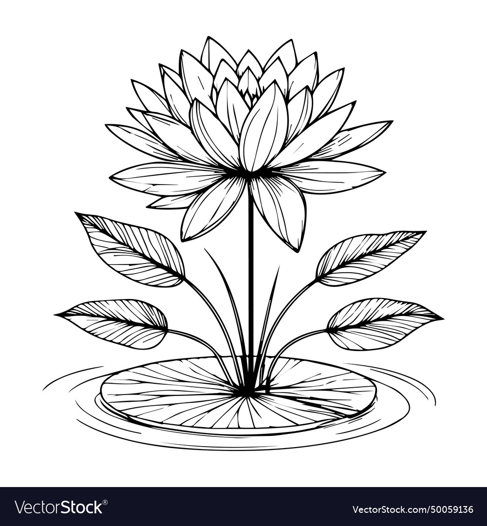 Water lily drawing top view water lily art Vector Image