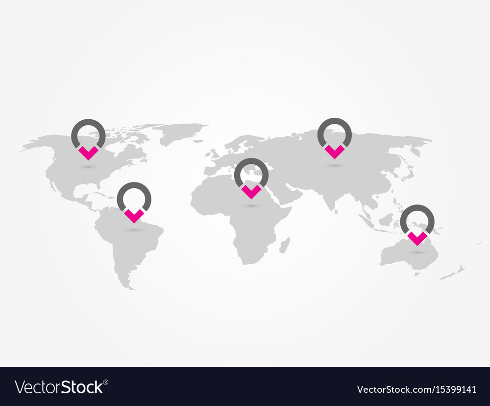 Map of world with navigation pointers grey