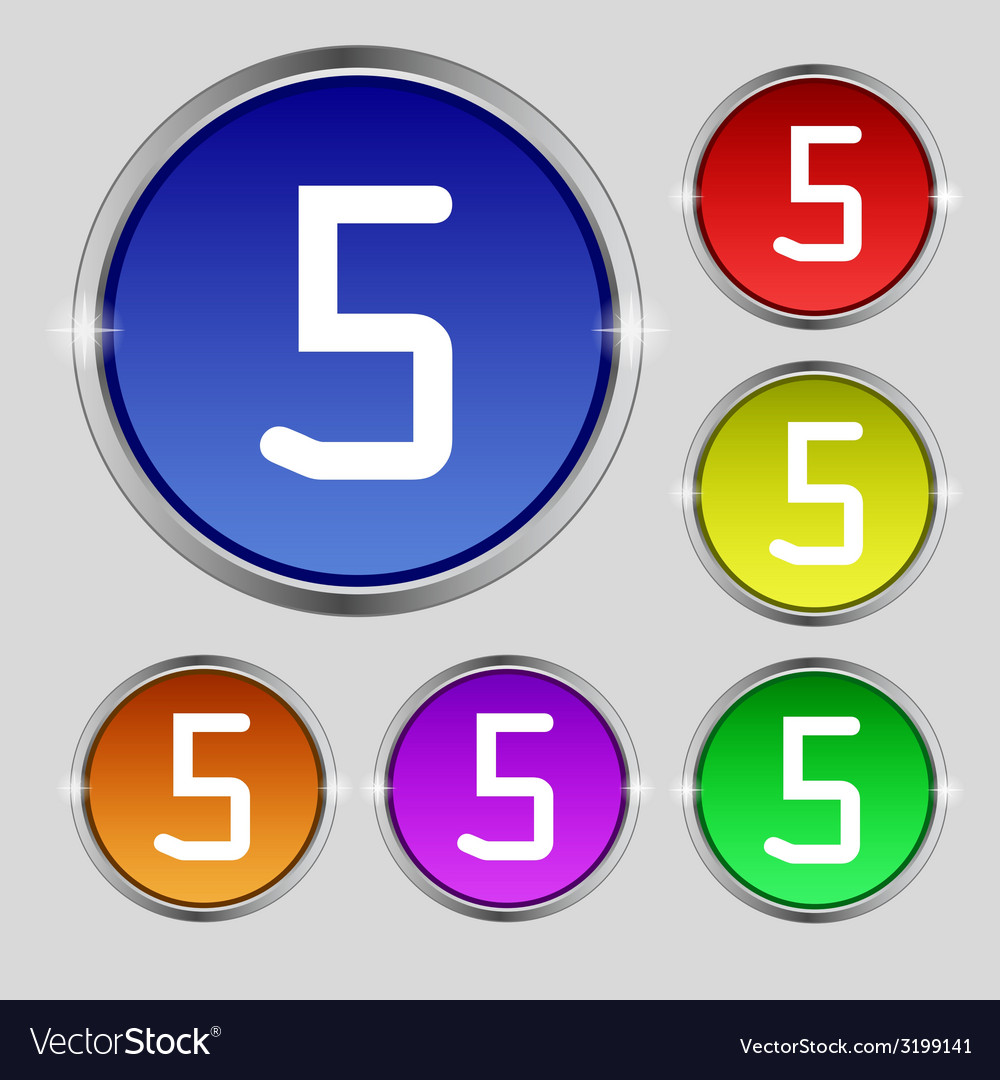 Number five icon sign set of coloured buttons