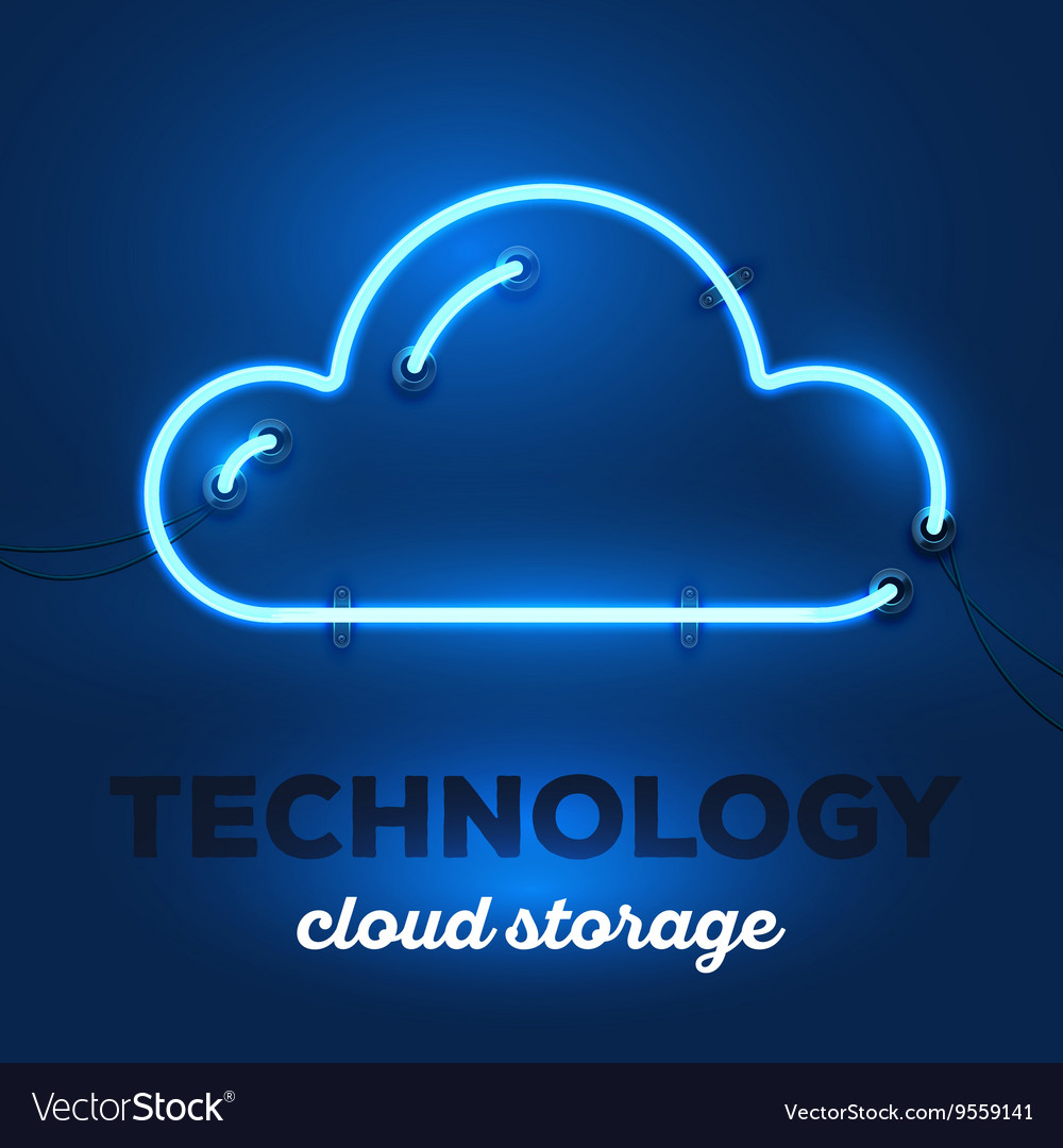 Realistic neon cloud with wires and text