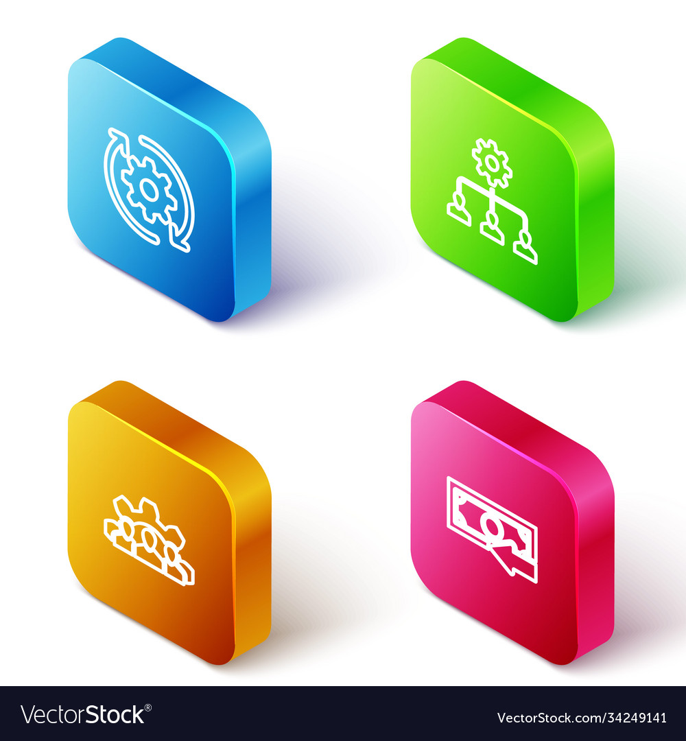Set isometric line gear and arrows as workflow vector image Set isometric line gear and arrows as workflow