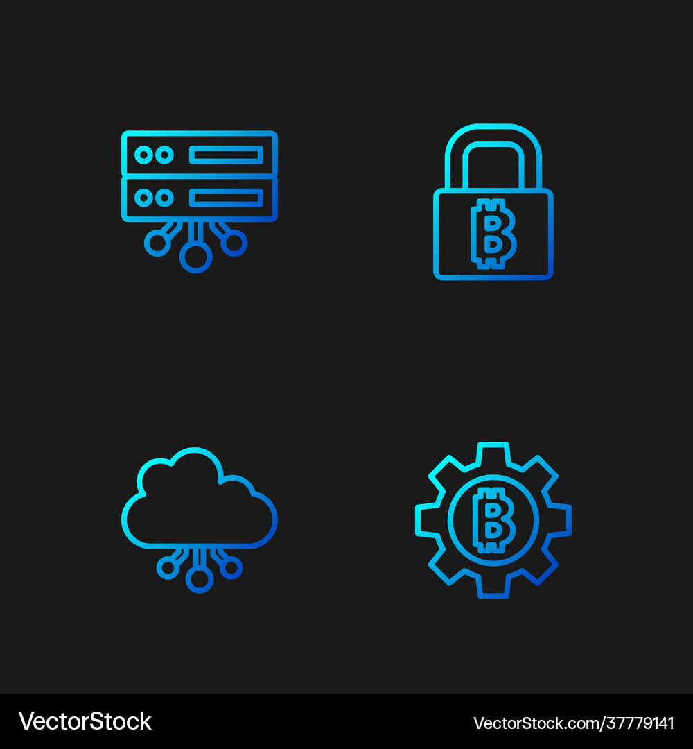 Set line cryptocurrency coin bitcoin cloud mining Vector Image