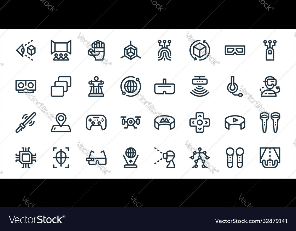Virtual reality line icons linear set quality vector image Virtual reality line icons linear set quality