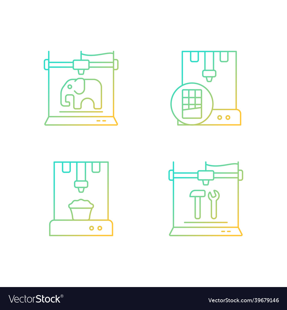 3d printed physical objects gradient linear icons vector image 3d printed physical objects gradient linear icons