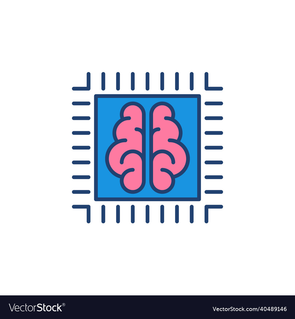 Ai processor or chip with brain colored vector image Ai processor or chip with brain colored