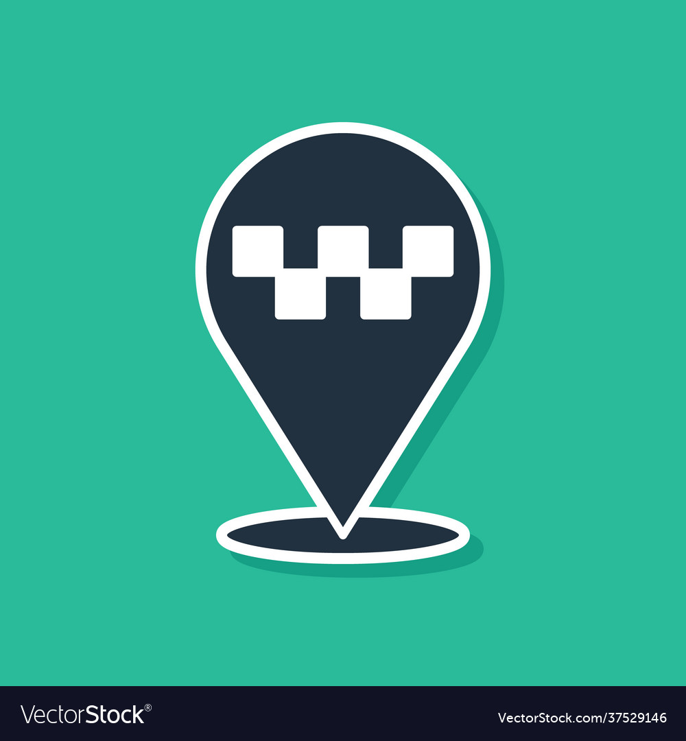 Blue map pointer with taxi icon isolated on green vector image Blue map pointer with taxi icon isolated on green