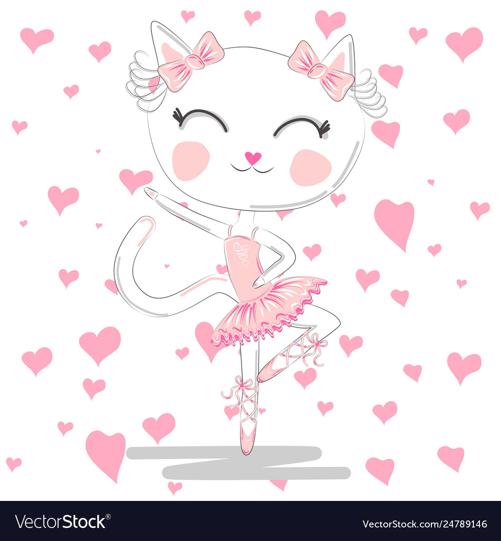 Cute ballerina cat dancing ballet in pink tutu