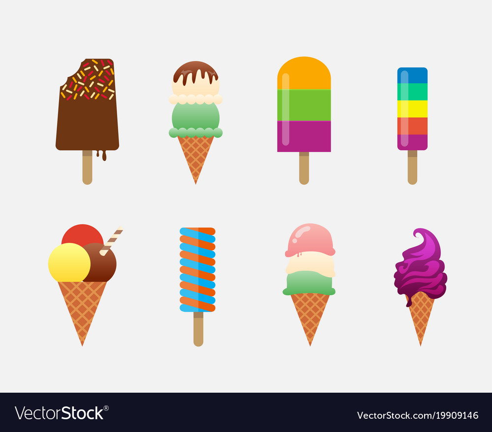 Ice cream objects icons set
