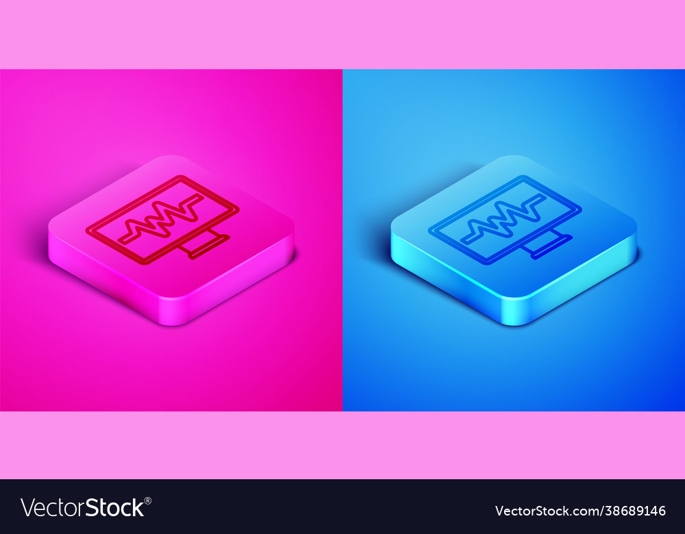 Isometric line computer monitor with cardiogram Vector Image Isometric line computer monitor with cardiogram