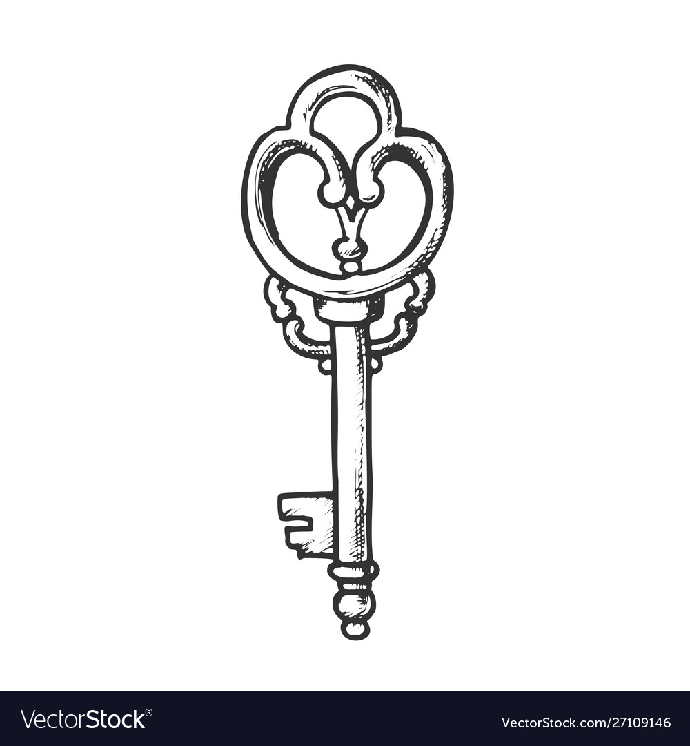 Key antique access device ink hand drawn