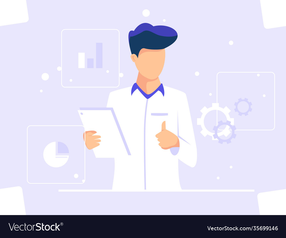 Man doing presentation up front big data vector image Man doing presentation up front big data