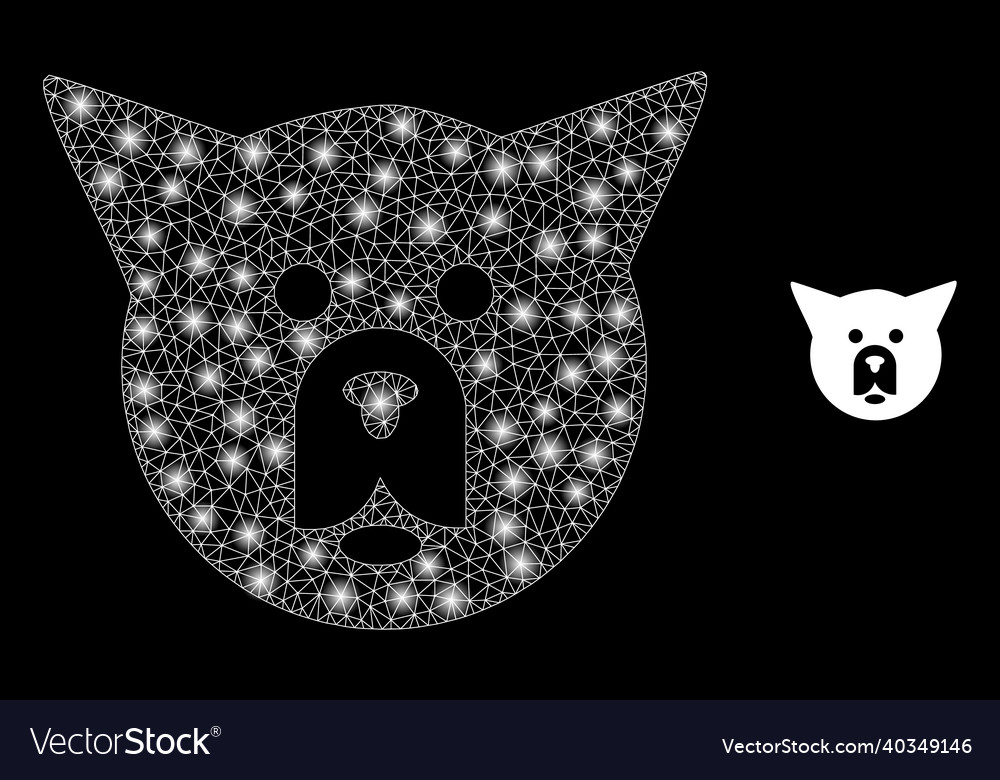 Mesh net dog head with glare network dots vector image Mesh net dog head with glare network dots