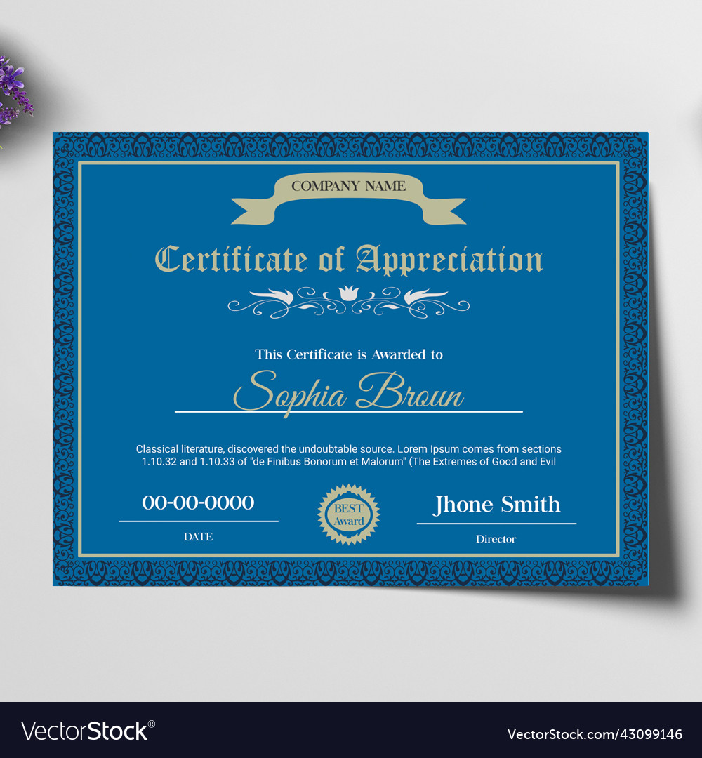 Professional appreciation award certificate