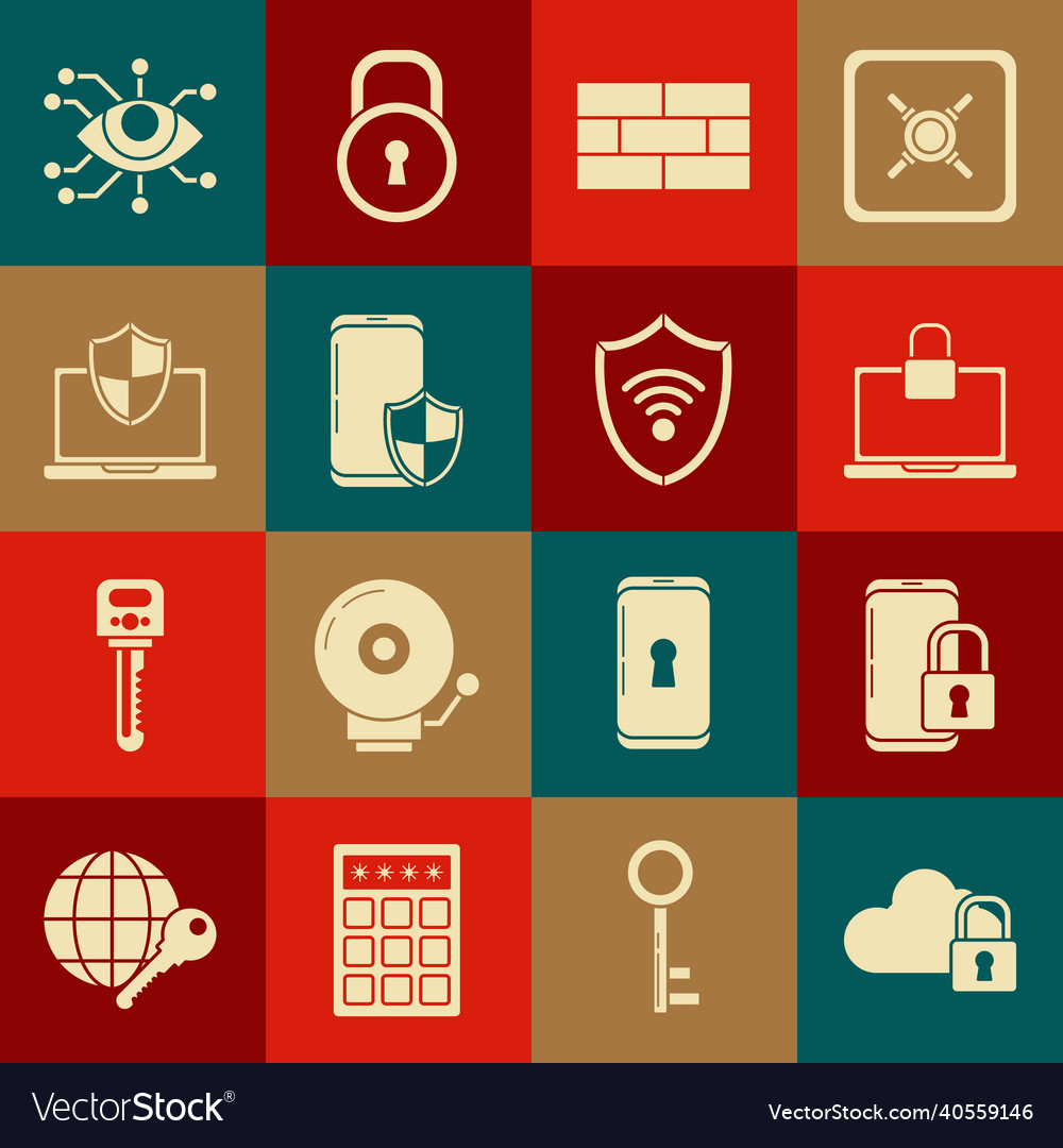 Set cloud computing lock smartphone with closed vector image Set cloud computing lock smartphone with closed