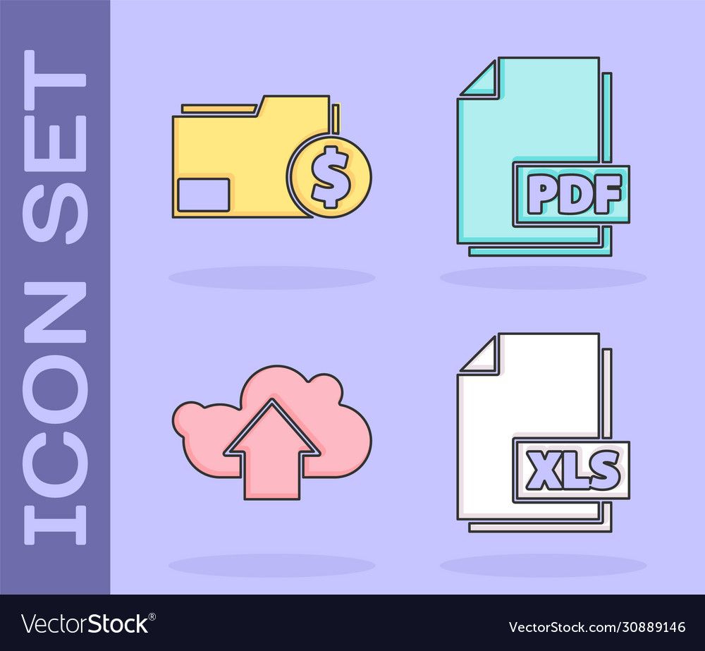 Set xls file document finance folder vector image Set xls file document finance folder