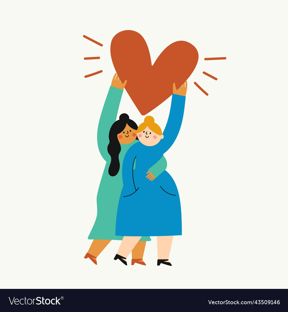 With hugging women different skin colors holding