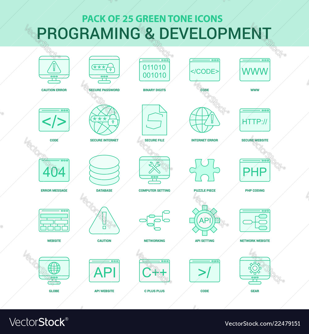 25 green programming and development icon set vector image 25 green programming and development icon set