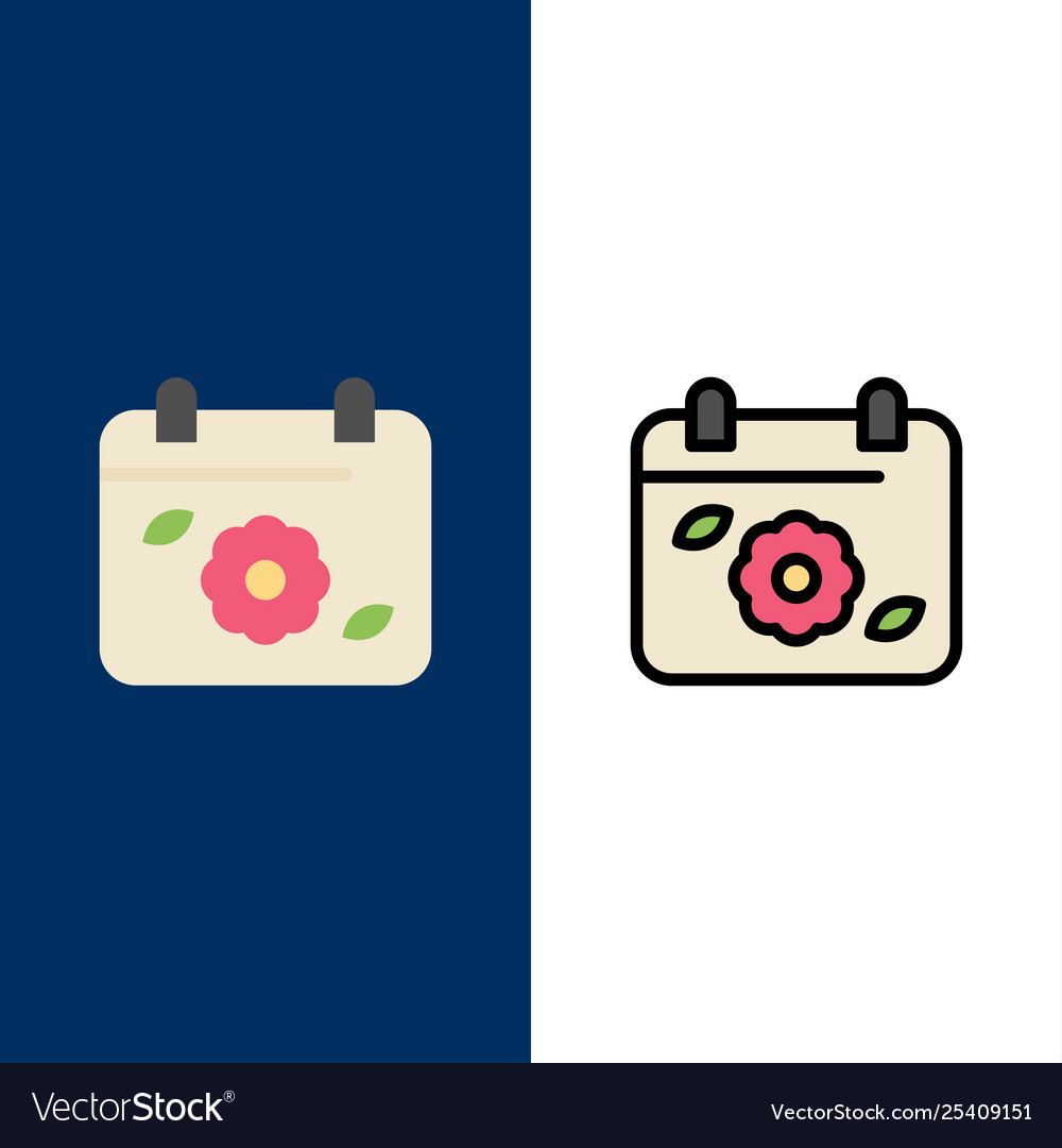 Kalender Blume Datum Frühling Symbole flach und Linie Vector Image Kalender Blume Datum Frühling Symbole flach und Linie